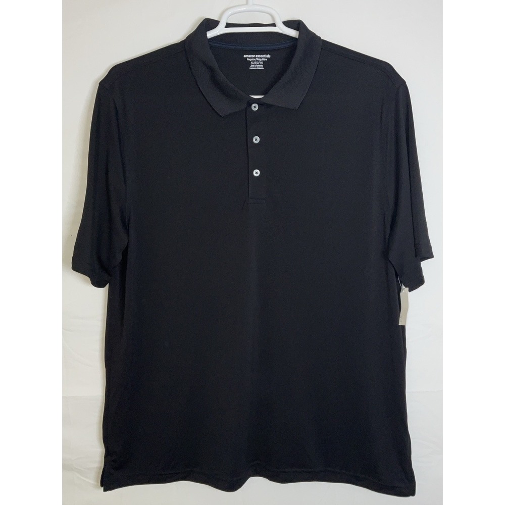 NWT Men Amazon Essentials Regular Fit Quick Dry Golf Polo Shirt Black - XL
